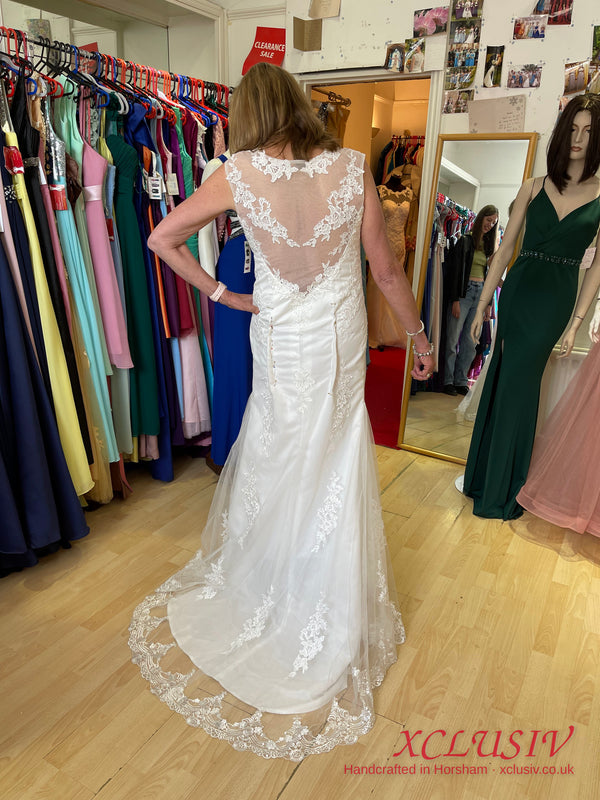 Fitted Ivory Lace Wedding Dress with Cap Sleeves & Illusion Back – XCLUSIV Horsham (view 2)