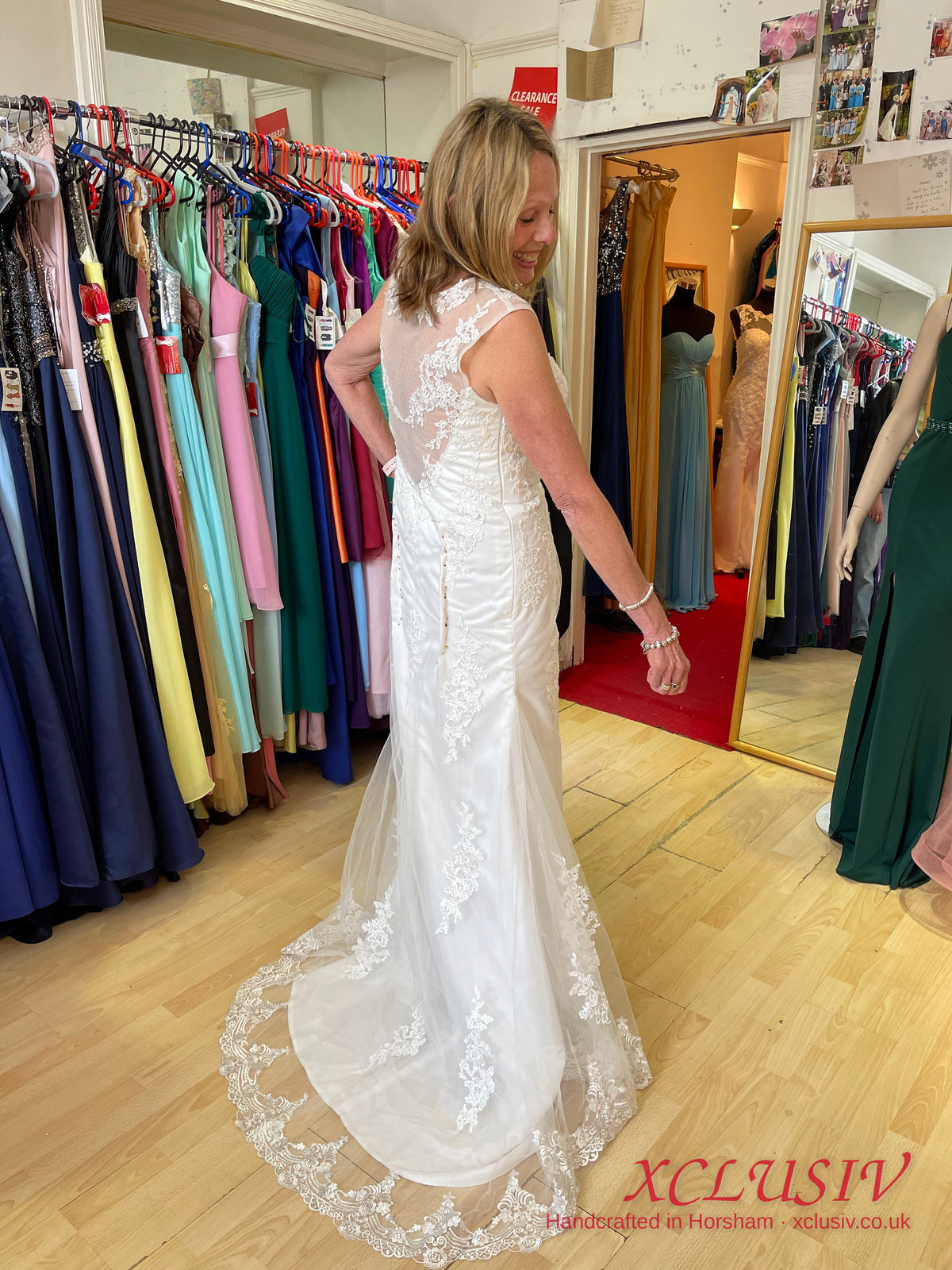 Fitted Ivory Lace Wedding Dress with Cap Sleeves & Illusion Back – XCLUSIV Horsham (view 3)