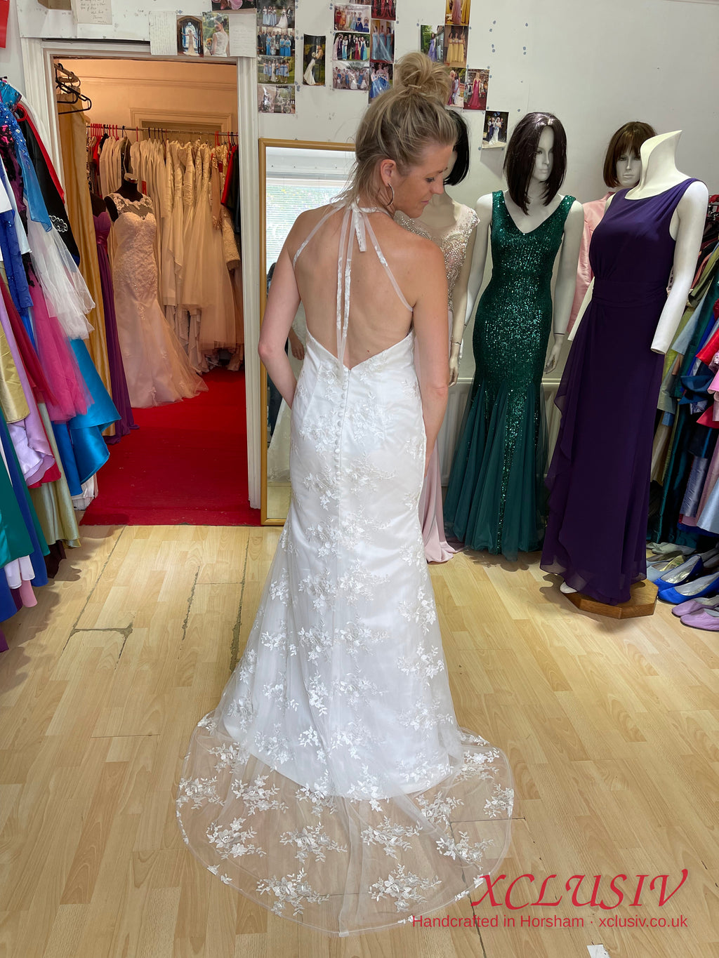 Ivory Lace Halter-Neck Open-Back Fitted Wedding Dress – XCLUSIV Horsham (view 2)