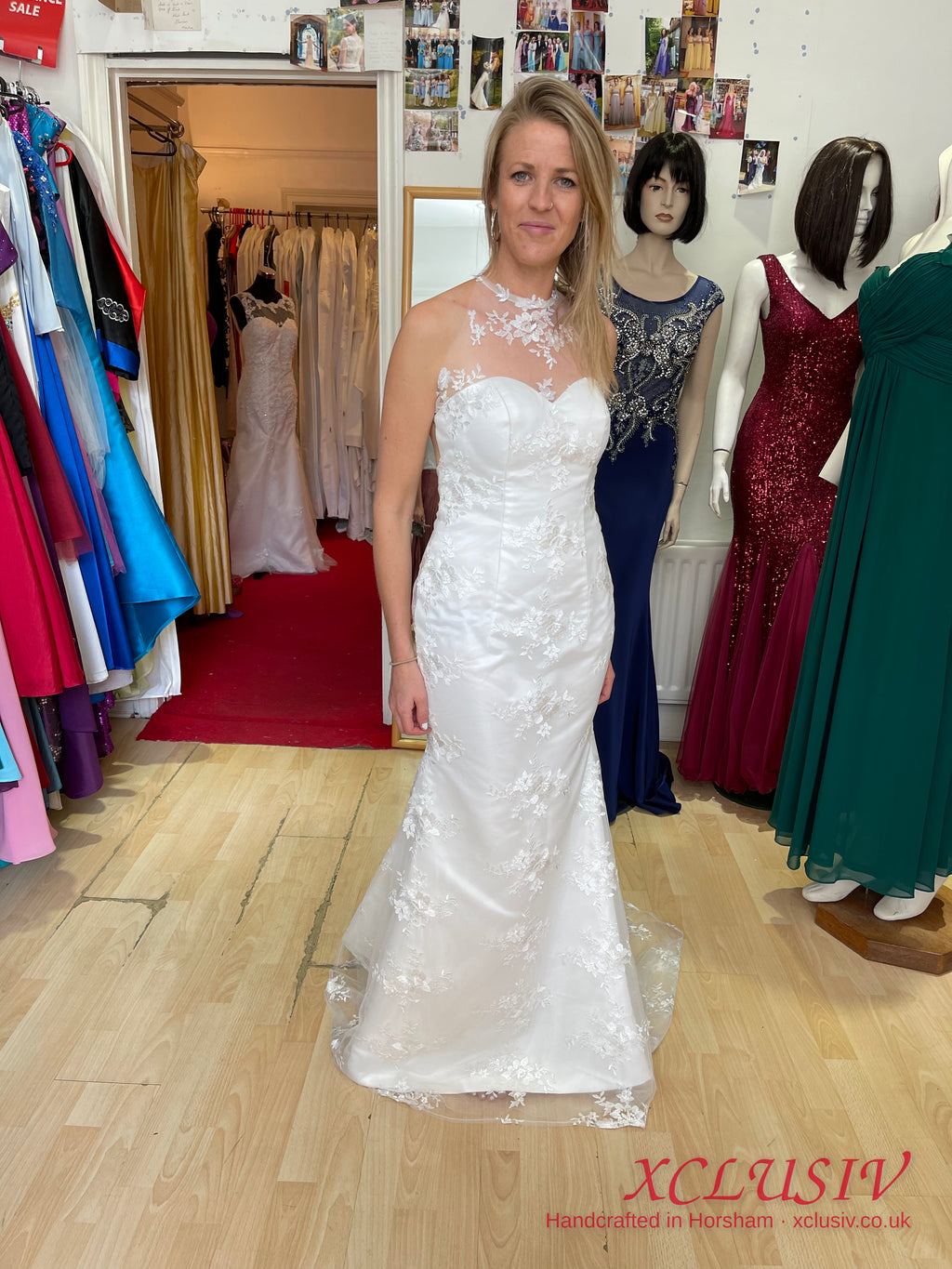 Fitted Ivory Lace Wedding Dress with Illusion Neckline – XCLUSIV Horsham (view 2)