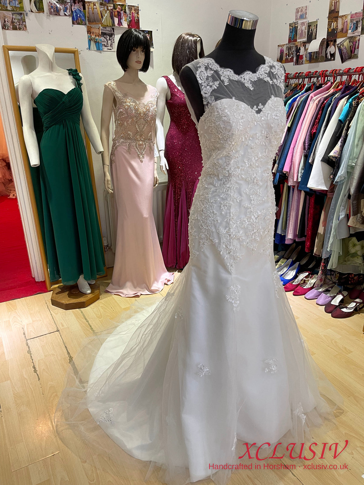 Ivory Lace Fit-and-Flare Wedding Dress with Illusion Neck & V-Back – XCLUSIV Horsham (view 3)