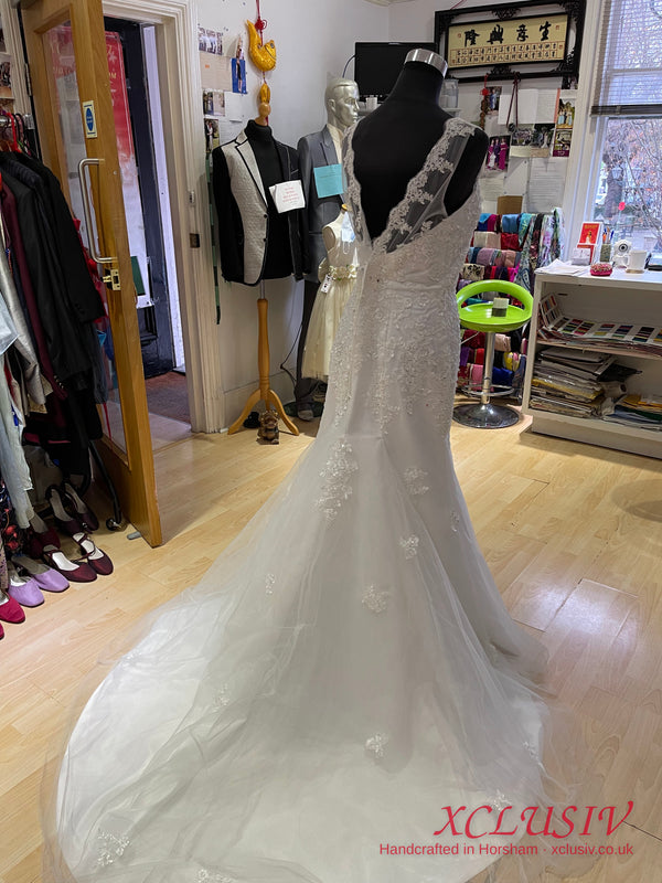 Ivory Lace Fit-and-Flare Wedding Dress with Illusion Neck & V-Back – XCLUSIV Horsham (view 5)