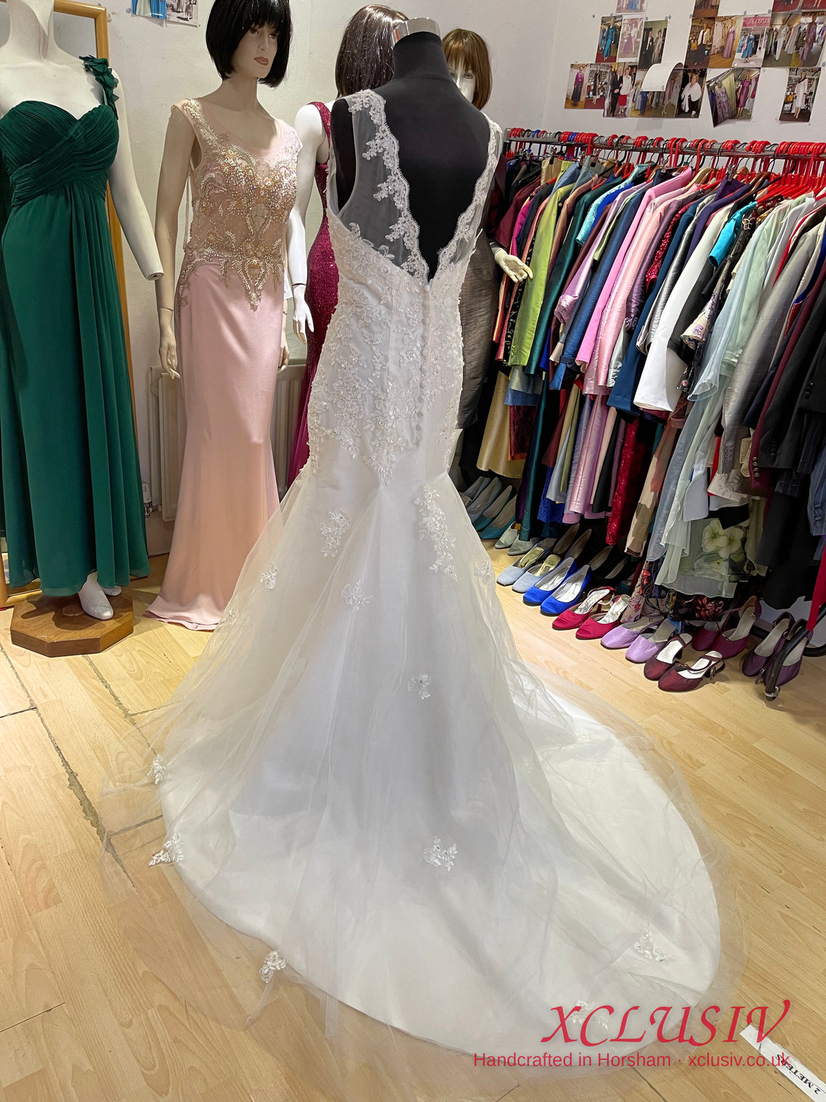 Ivory Lace Fit-and-Flare Wedding Dress with Illusion Neck & V-Back – XCLUSIV Horsham (view 8)
