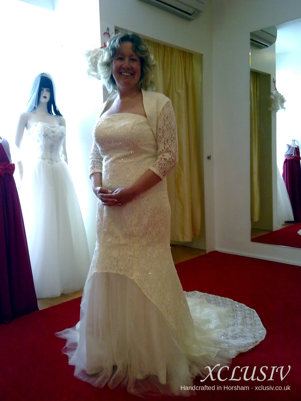 Ivory Lace Mermaid Wedding Dress with Lace Jacket & Long Train – XCLUSIV Horsham (view 2)