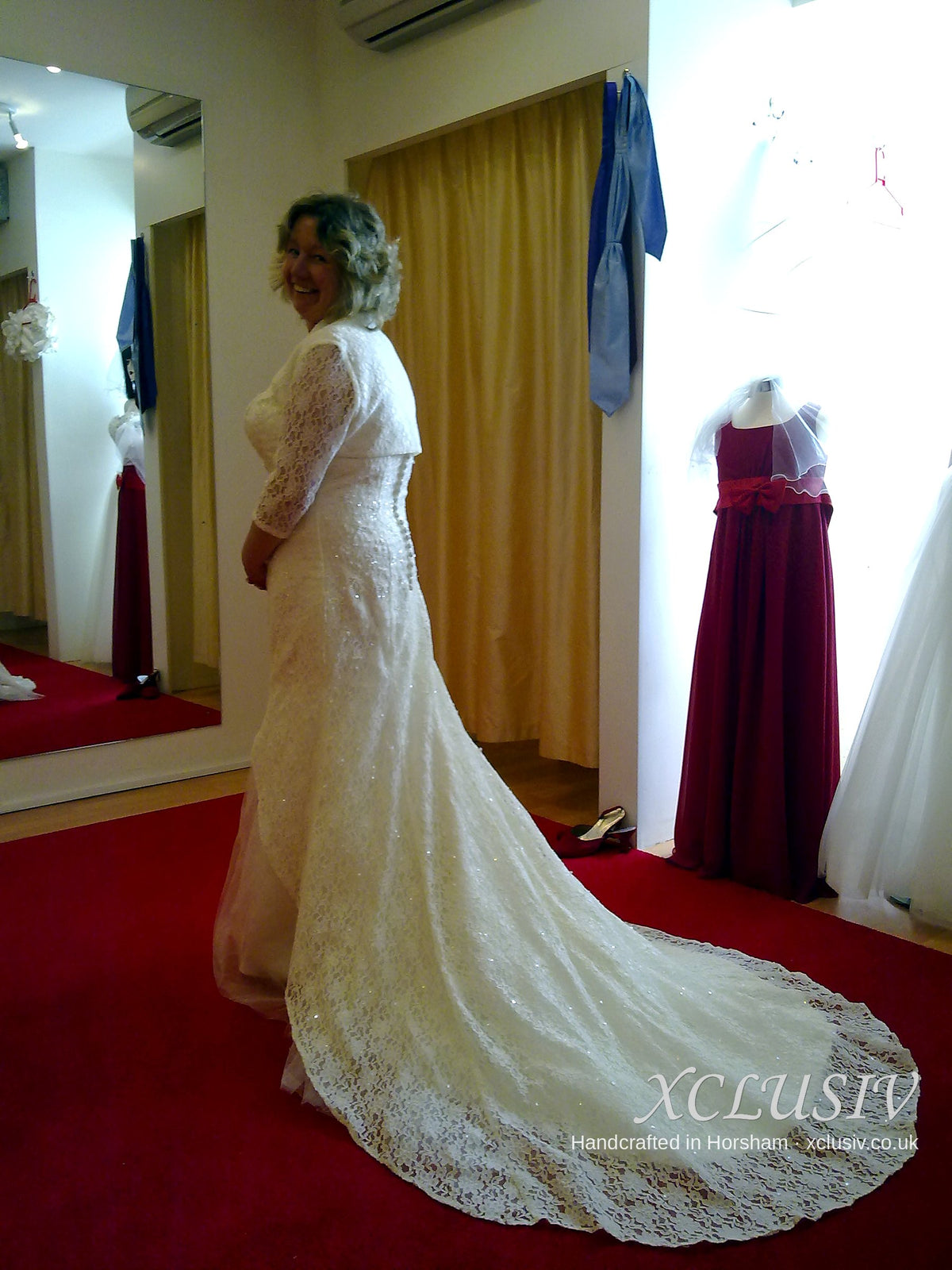 Ivory Lace Mermaid Wedding Dress with Lace Jacket & Long Train – XCLUSIV Horsham (view 3)