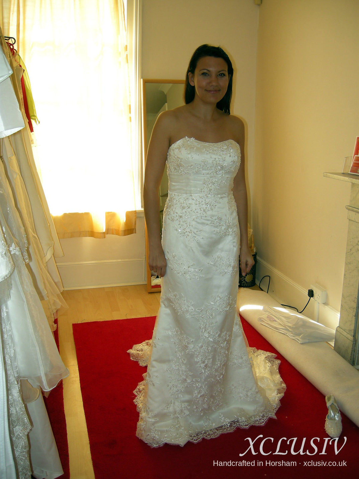 Ivory Lace Strapless Mermaid Wedding Dress with Scalloped Train – XCLUSIV Horsham