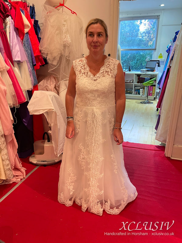 Ivory Lace V-Neck A-Line Wedding Dress – XCLUSIV Horsham (view 3)