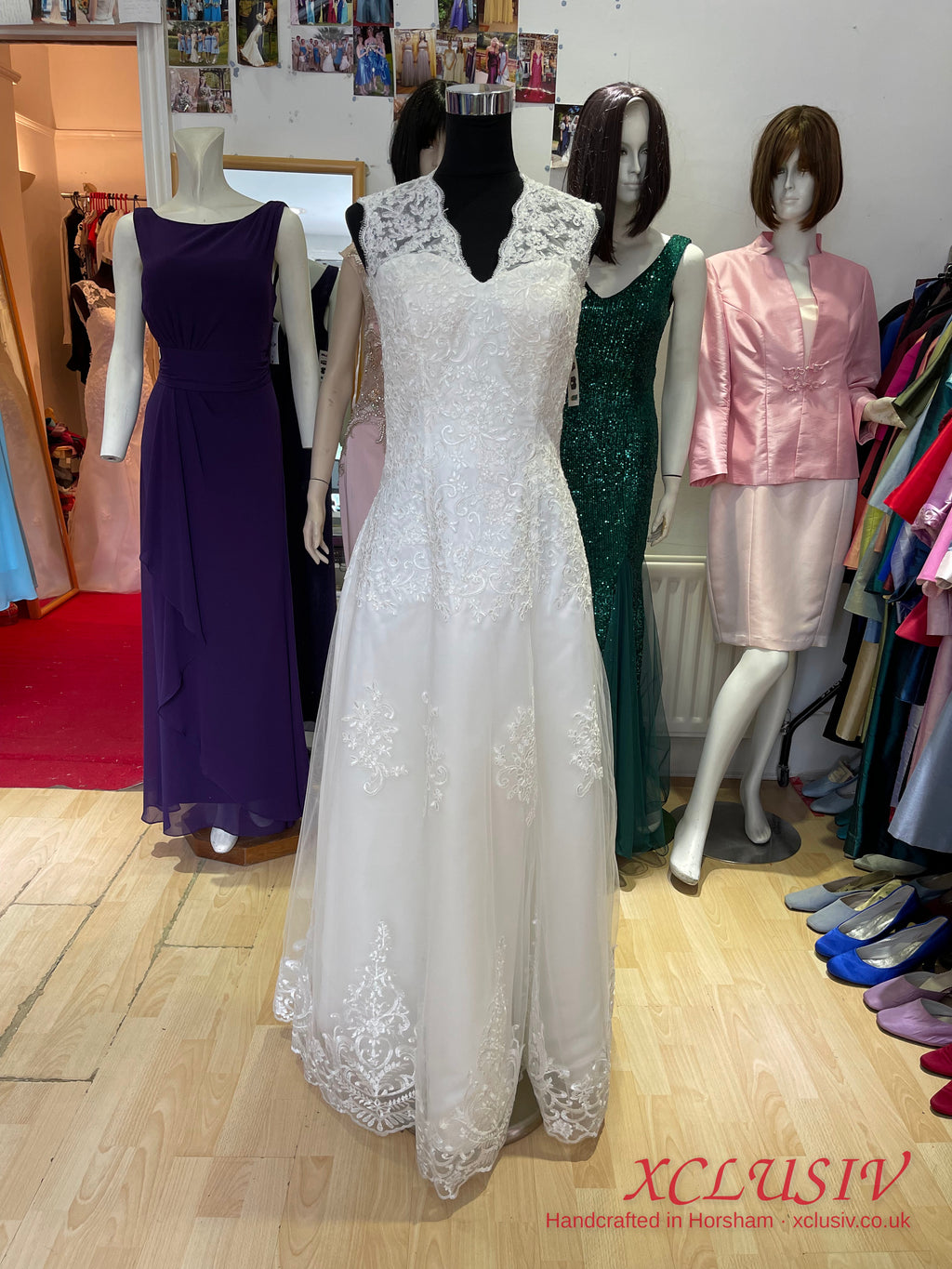 Ivory Lace V-Neck A-Line Wedding Dress with Keyhole Back – XCLUSIV Horsham