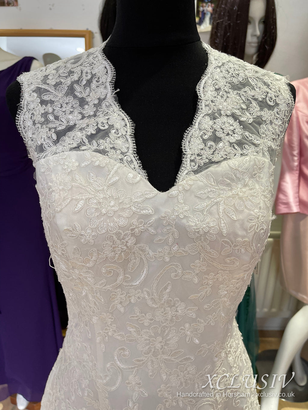 Ivory Lace V-Neck A-Line Wedding Dress with Keyhole Back – XCLUSIV Horsham (view 2)