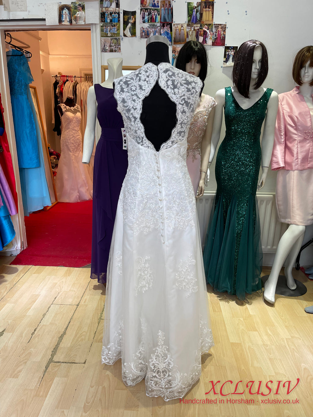Ivory Lace V-Neck A-Line Wedding Dress with Keyhole Back – XCLUSIV Horsham (view 3)
