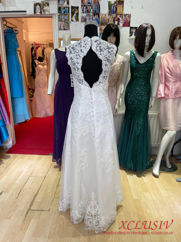 Ivory Lace V-Neck A-Line Wedding Dress with Keyhole Back – XCLUSIV Horsham (view 3)