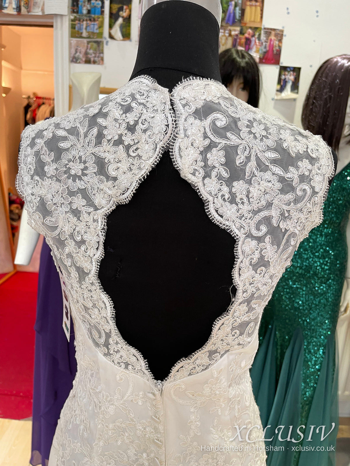 Ivory Lace V-Neck A-Line Wedding Dress with Keyhole Back – XCLUSIV Horsham (view 4)