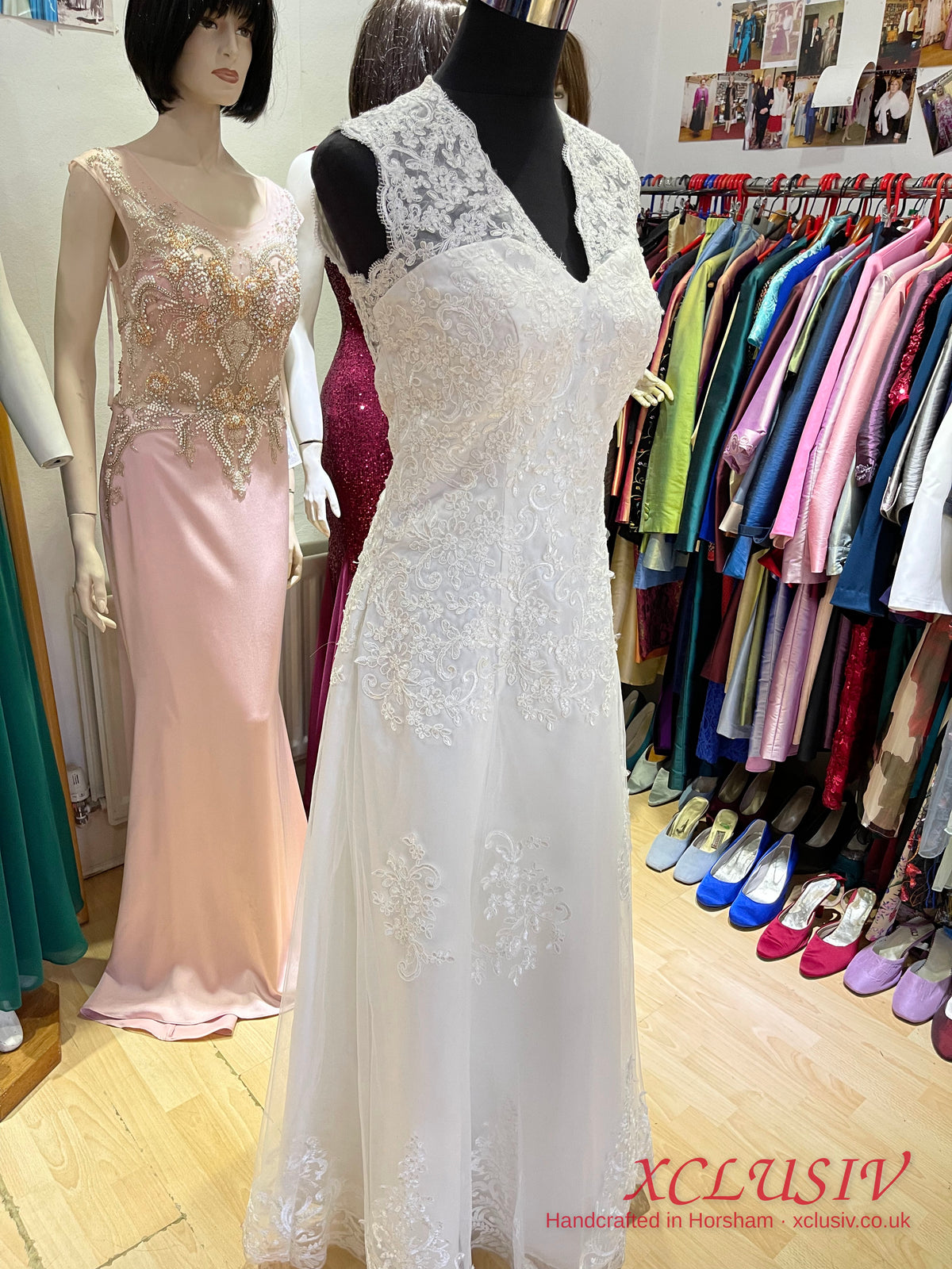 Ivory Lace V-Neck A-Line Wedding Dress with Keyhole Back – XCLUSIV Horsham (view 15)