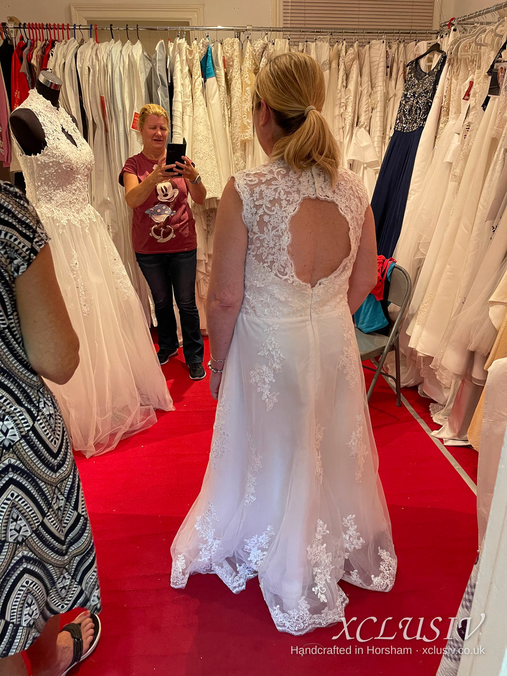 Ivory Lace V-Neck A-Line Wedding Dress with Keyhole Back – XCLUSIV Horsham (view 17)