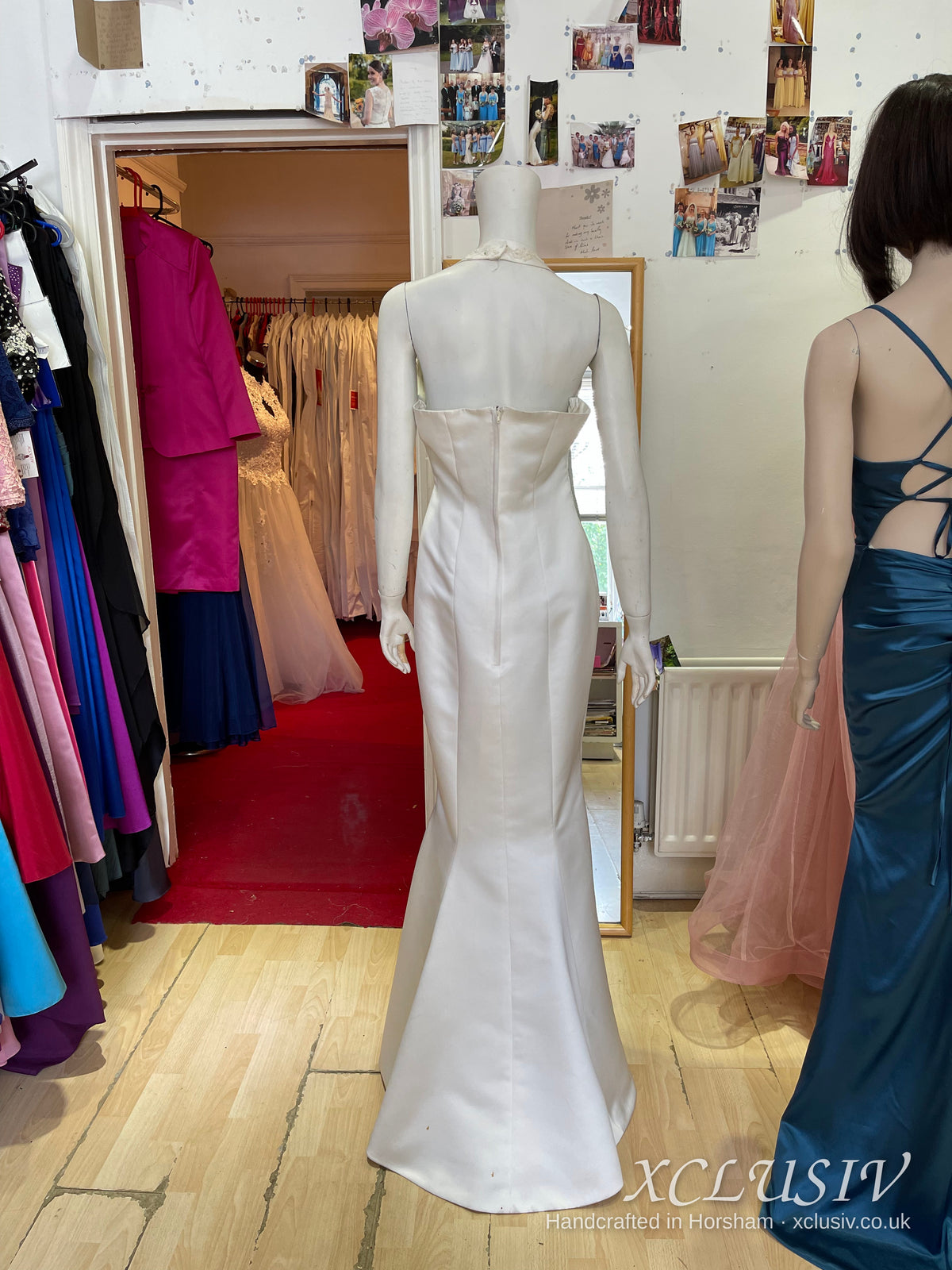 Ivory Satin Beaded Halter Fishtail Wedding Dress – XCLUSIV Horsham (view 5)