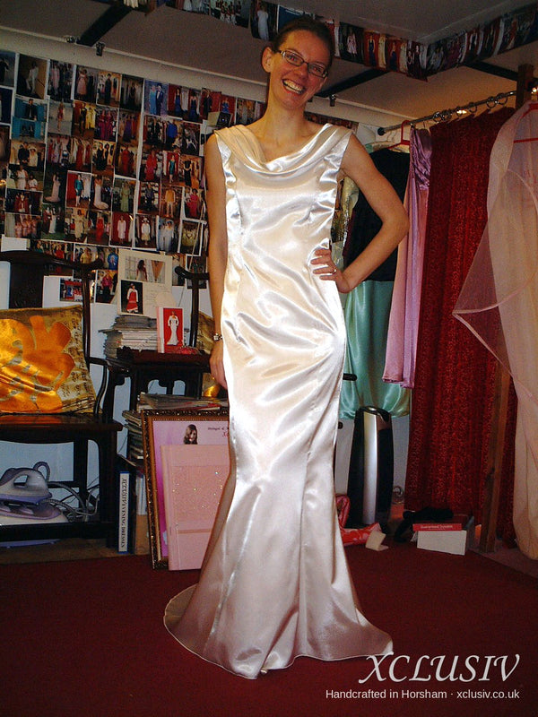 Ivory Satin Cowl-Neck Fishtail Wedding Dress – XCLUSIV Horsham