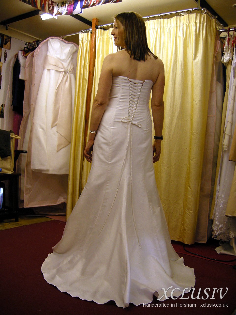 Ivory Satin Fit-and-Flare Wedding Dress with Lace-Up Back – XCLUSIV Horsham