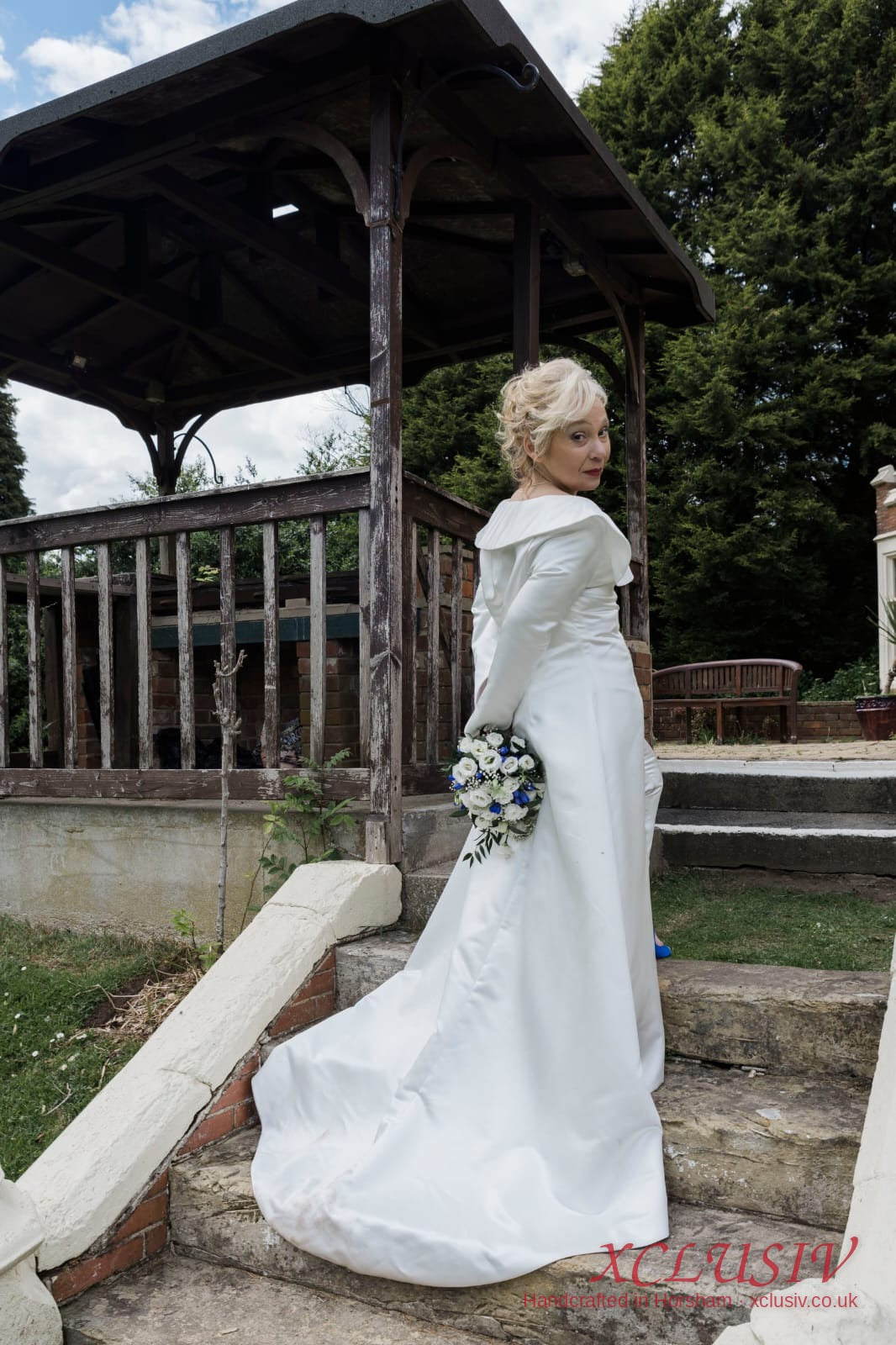 Ivory Satin Long-Sleeve A-Line Wedding Dress – XCLUSIV Horsham (view 3)
