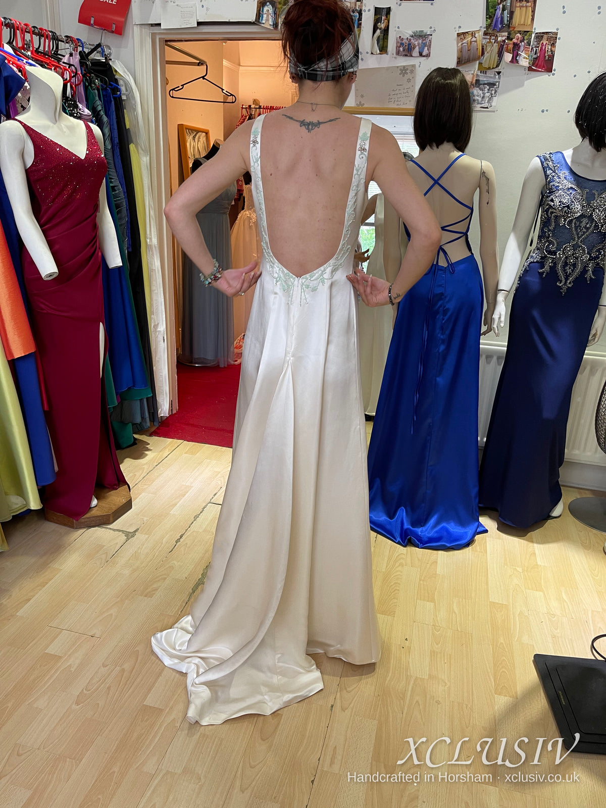 Ivory Satin Low-Back Slip Wedding Dress – XCLUSIV Horsham