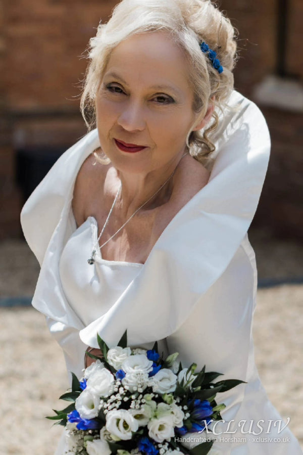 Ivory Satin Portrait-Collar Wedding Dress – XCLUSIV Horsham