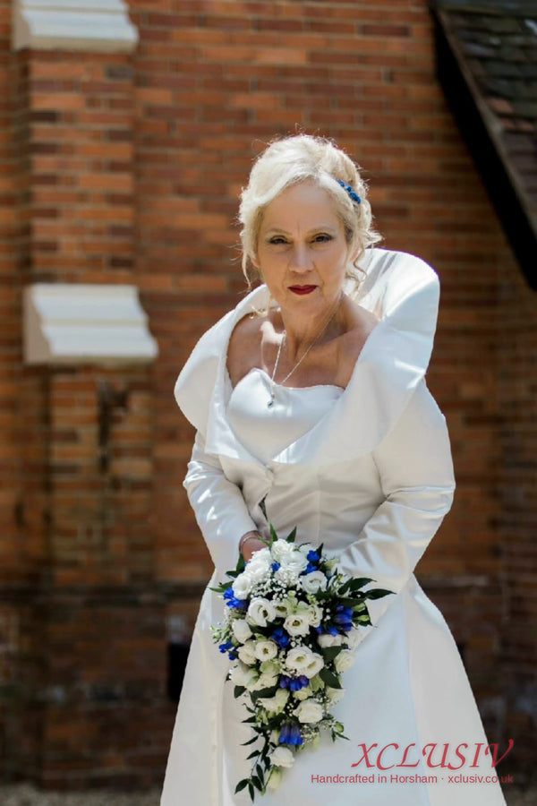 Ivory Satin Portrait-Collar Wedding Dress – XCLUSIV Horsham (view 2)
