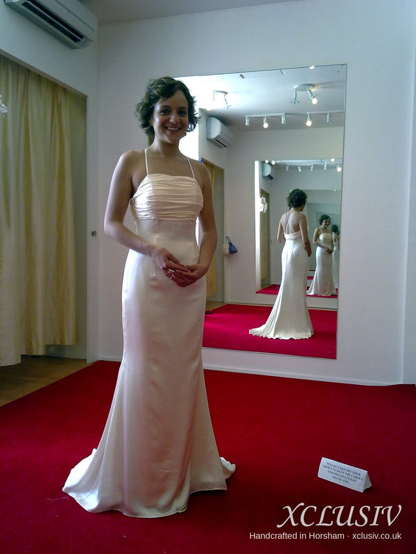 Ivory Satin Slip Wedding Dress with Cross-Back Straps – XCLUSIV Horsham (view 2)