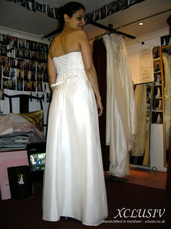 Ivory Satin Strapless Column Wedding Dress – XCLUSIV Horsham (view 2)