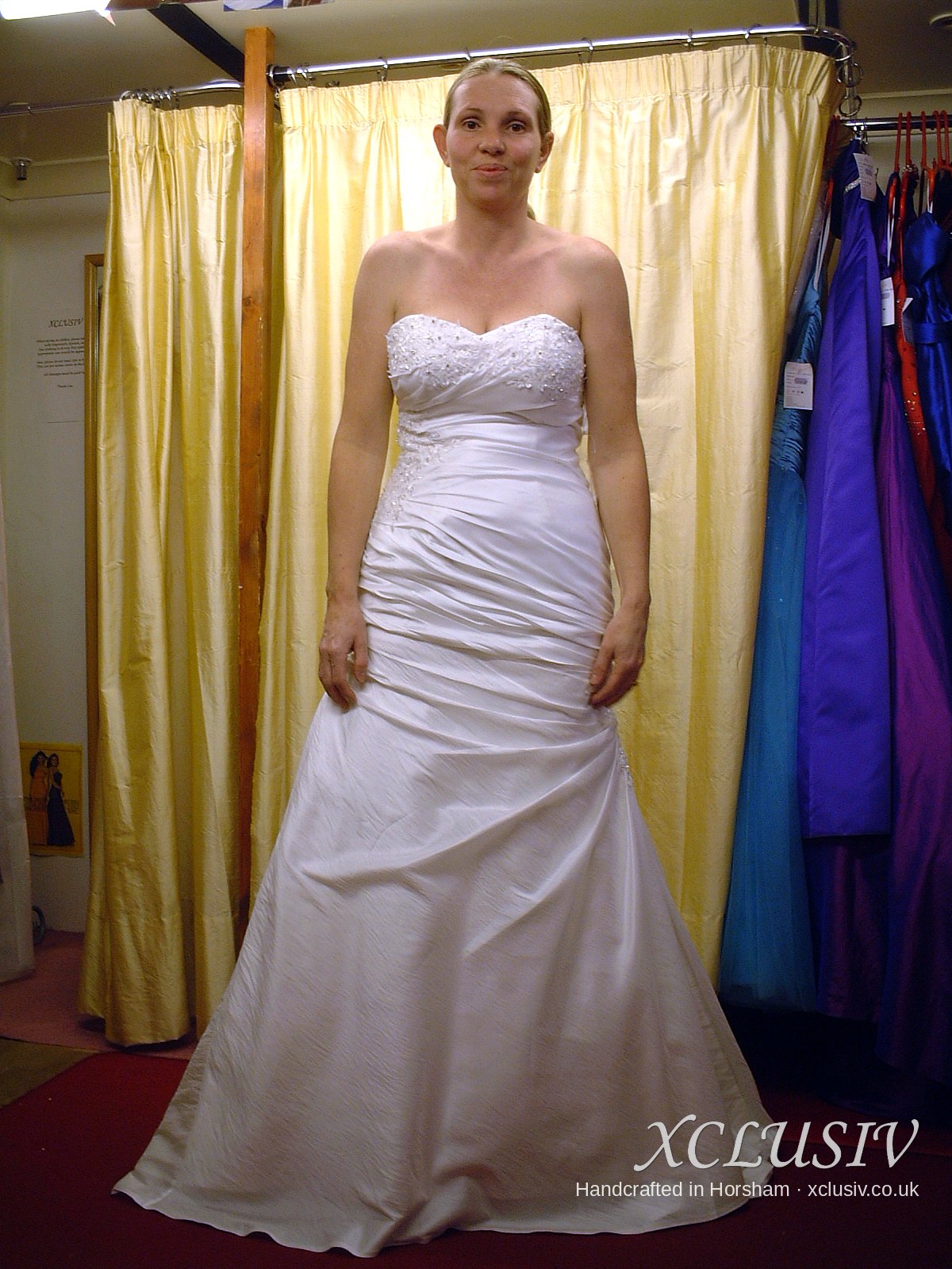 Ivory Satin Strapless Ruched Fit-and-Flare Wedding Dress – XCLUSIV Horsham