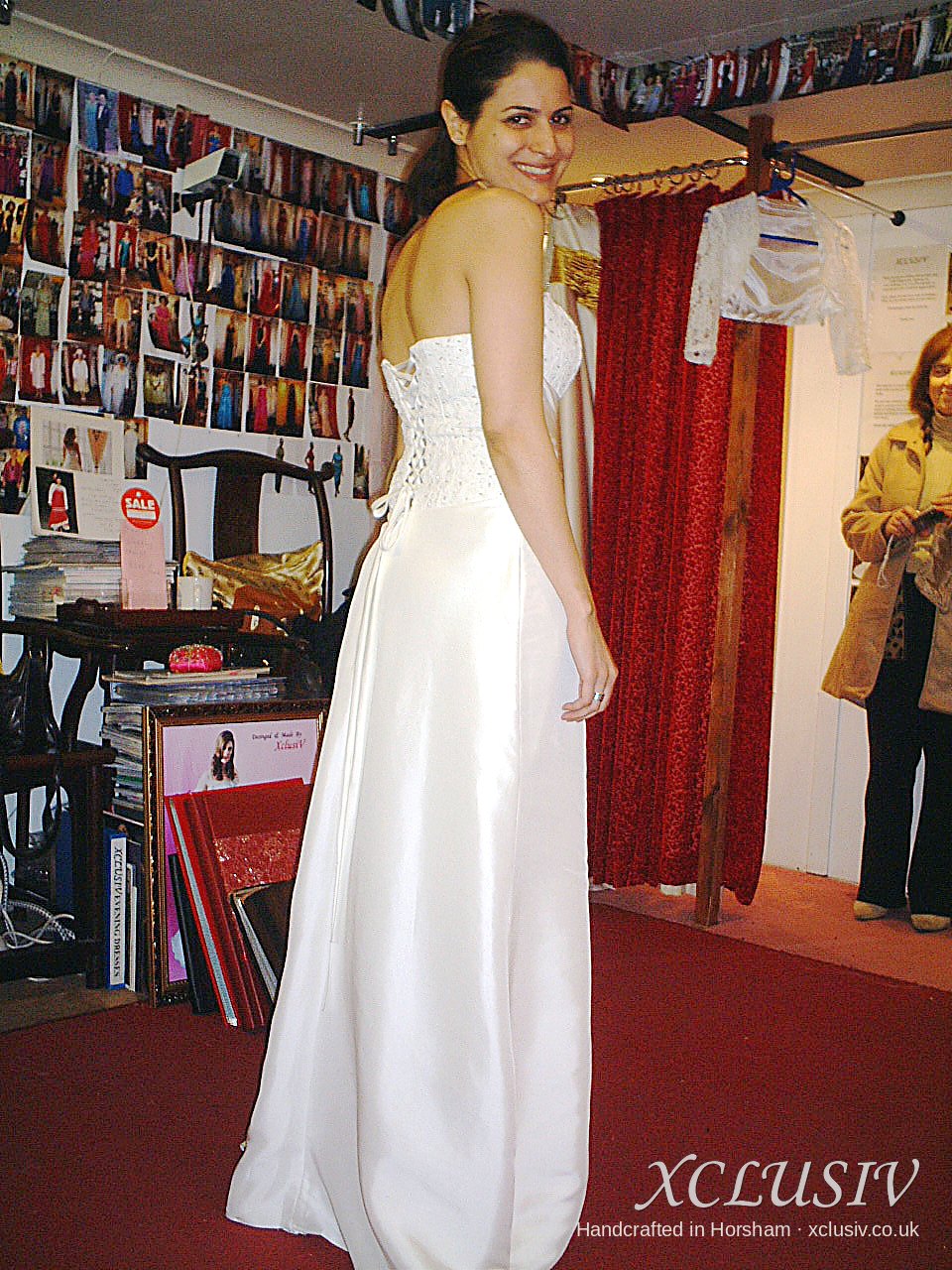 Ivory Satin Strapless Wedding Dress with Beaded Bodice & Lace Bolero – XCLUSIV Horsham (view 2)
