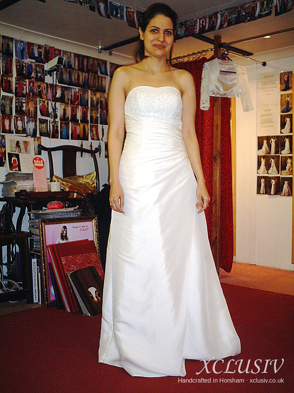 Ivory Satin Strapless Wedding Dress with Beaded Bodice & Lace Bolero – XCLUSIV Horsham (view 3)