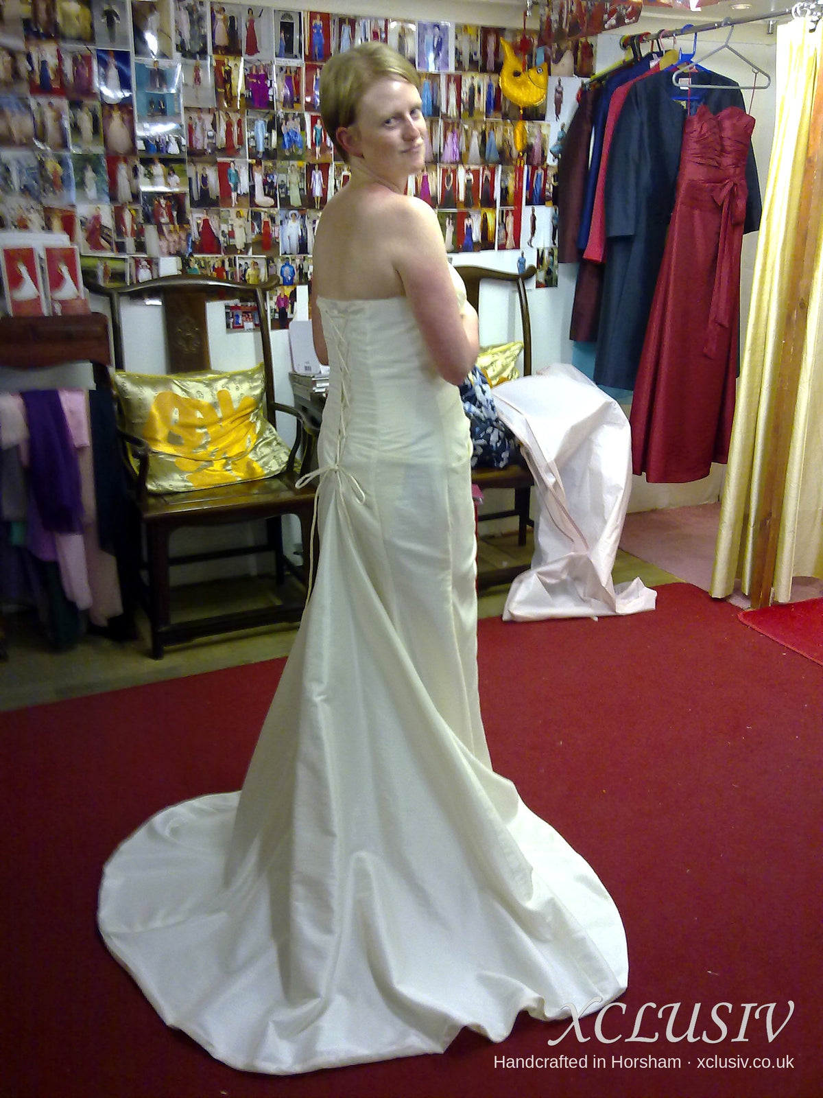 Ivory Satin Strapless Wedding Dress with Lace-Up Back & Train – XCLUSIV Horsham