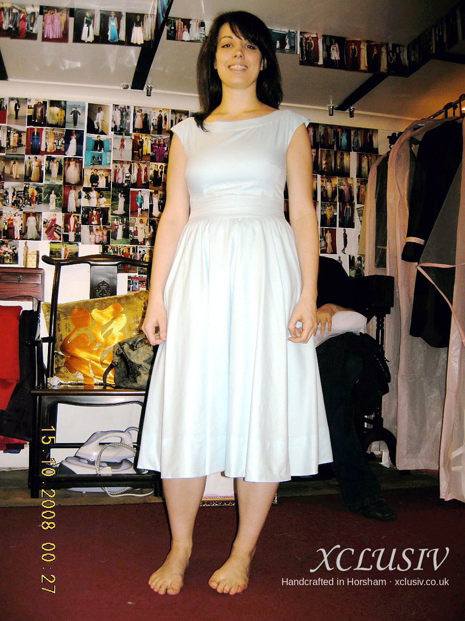 Ivory Satin Tea-Length Cap-Sleeve Wedding Dress – XCLUSIV Horsham