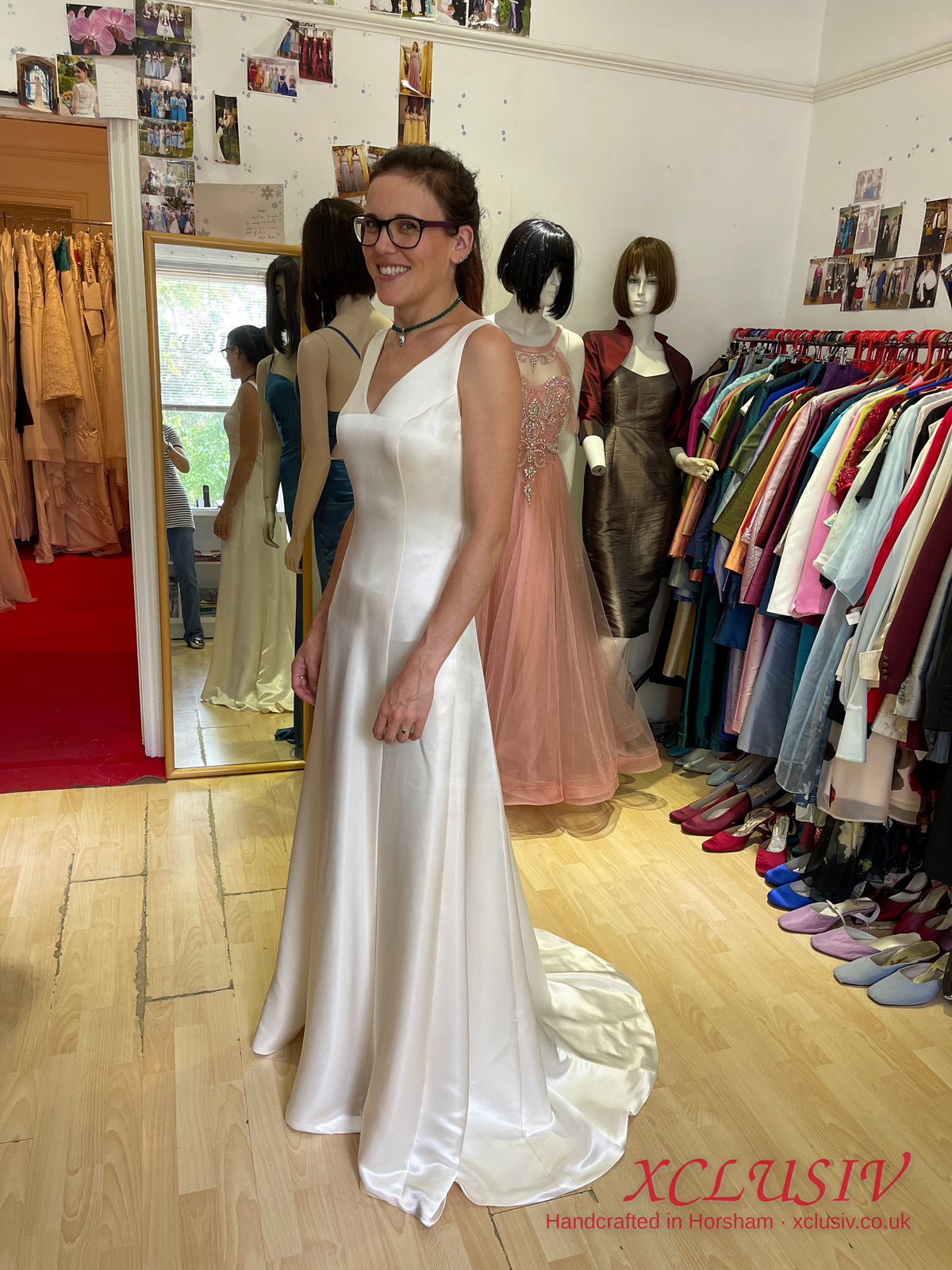 Ivory Satin V-Neck Low-Back A-Line Wedding Dress – XCLUSIV Horsham