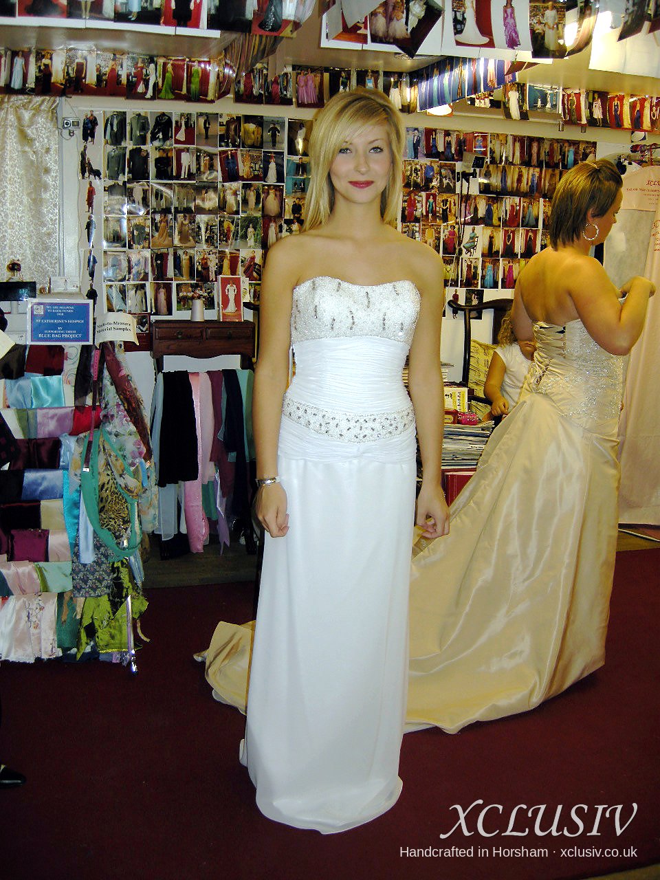 Ivory Strapless Wedding Dress with Beaded Bodice & Hip Band – XCLUSIV Horsham
