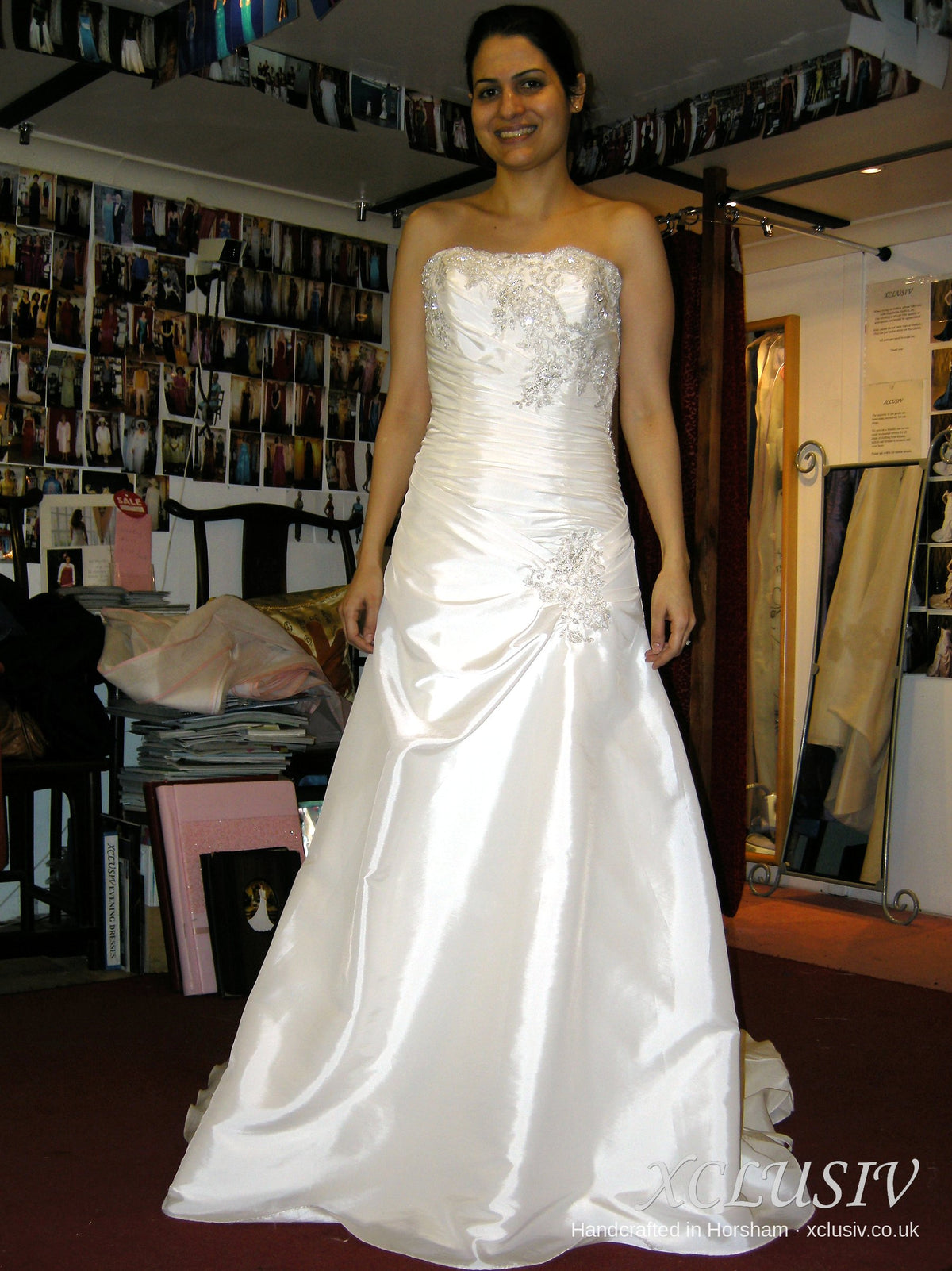 Ivory Taffeta Strapless Wedding Dress with Beaded Bodice & Train – XCLUSIV Horsham