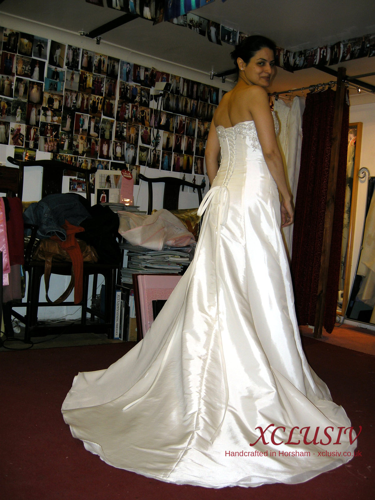Ivory Taffeta Strapless Wedding Dress with Beaded Bodice & Train – XCLUSIV Horsham (view 2)