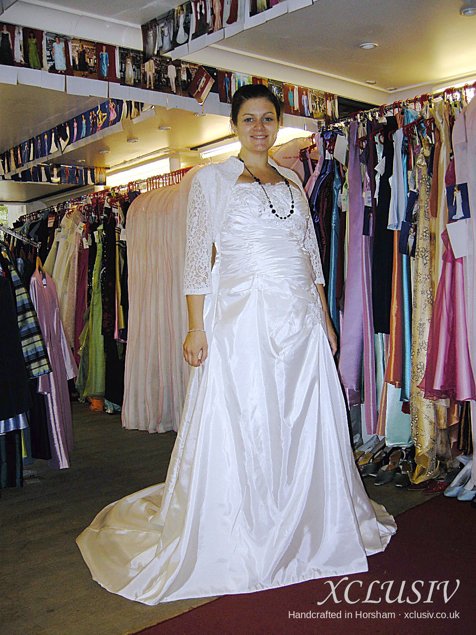 Ivory Taffeta Wedding Dress with Lace Bolero & Train – XCLUSIV Horsham (view 2)