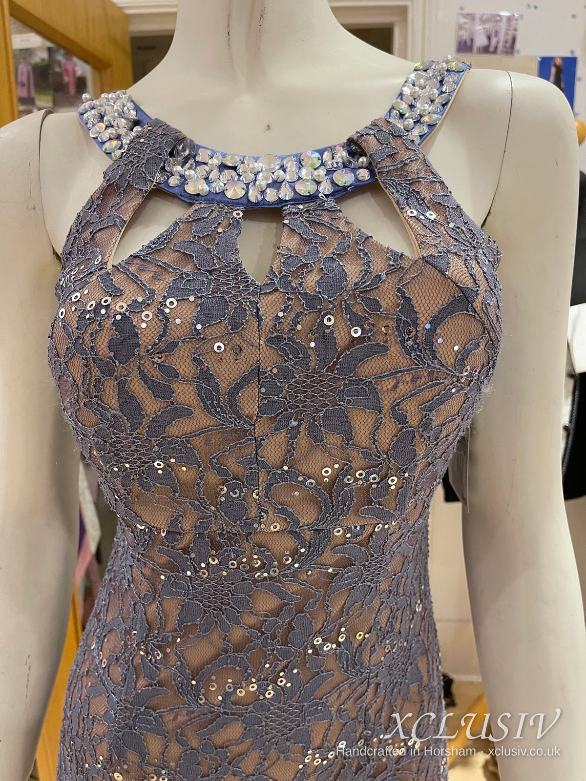 Lavender Sequin Lace Jewelled Halter Gown – Mother of the Bride – XCLUSIV Horsham (view 2)