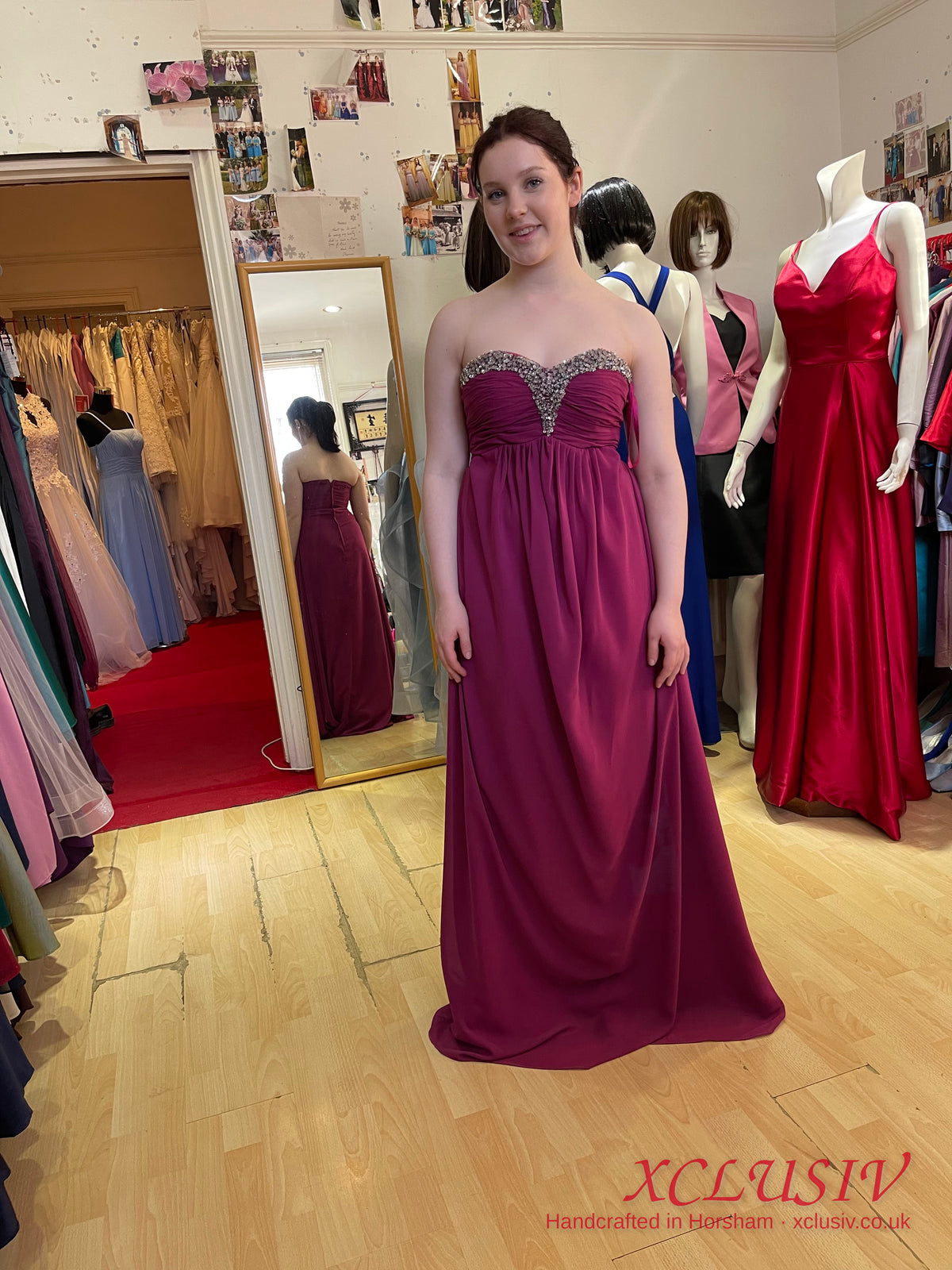 Magenta Chiffon Beaded Sweetheart Prom Dress – XCLUSIV Horsham (view 2)