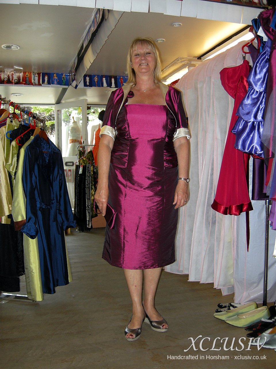 Magenta Taffeta Dress & Ruffle Bolero – Mother of the Bride – XCLUSIV Horsham (view 2)