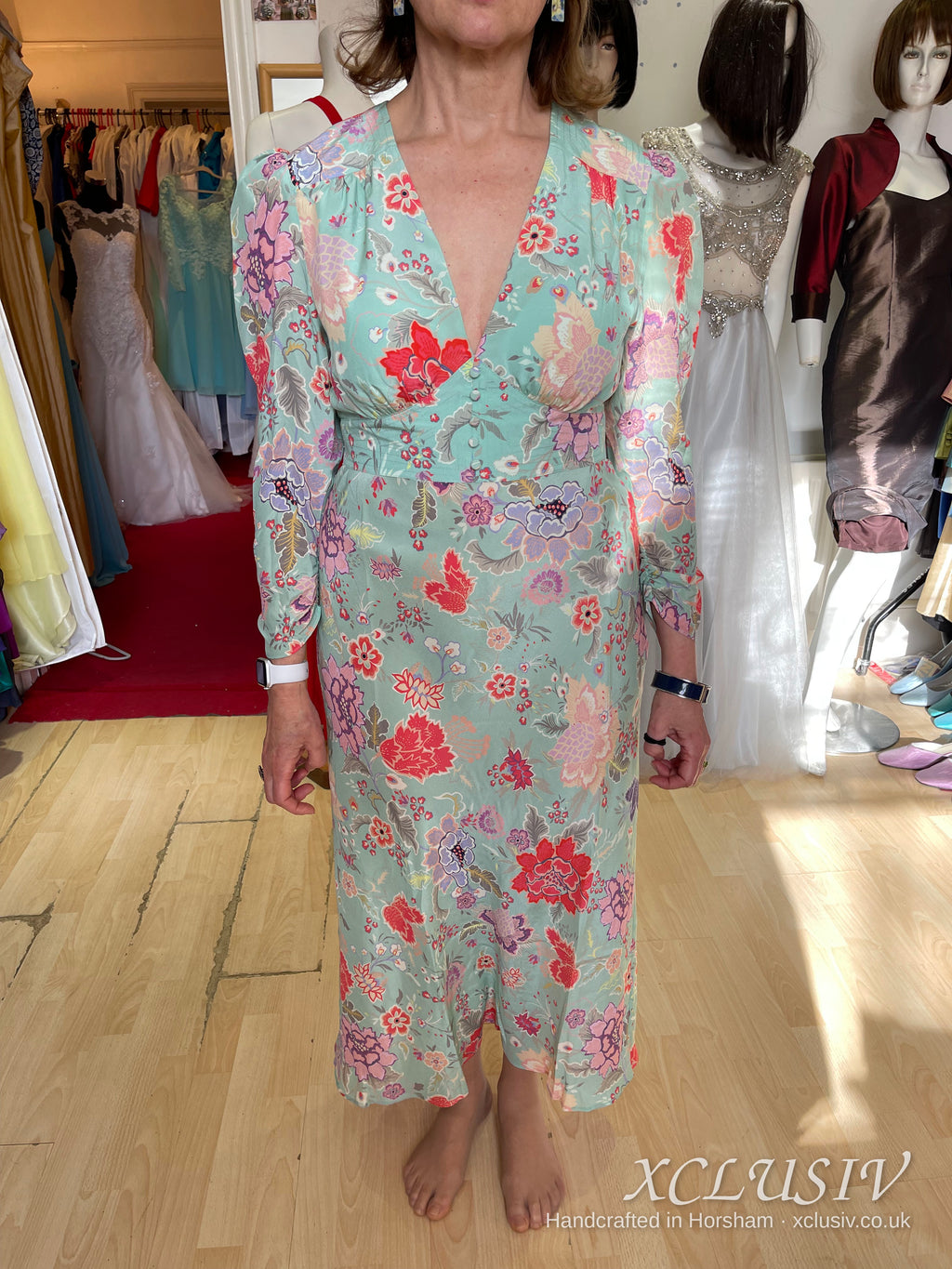 Mint Floral Print Long-Sleeve Dress – Mother of the Bride – XCLUSIV Horsham