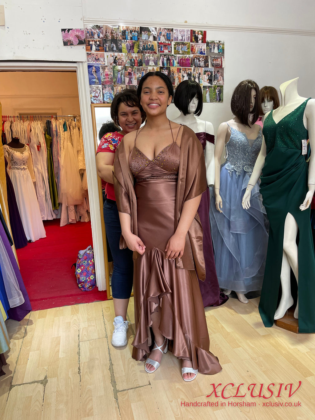Mocha Satin Cowl Ruffle Mermaid Prom Dress – XCLUSIV Horsham (view 3)