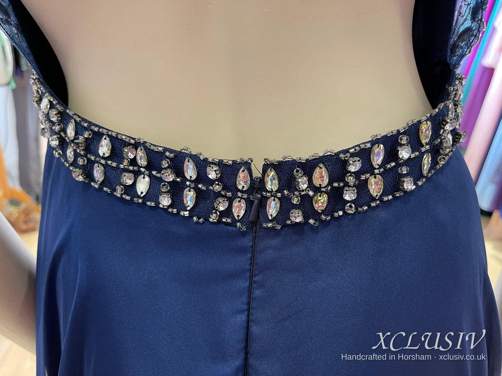Navy Chiffon Beaded Illusion-Back Prom Dress – XCLUSIV Horsham