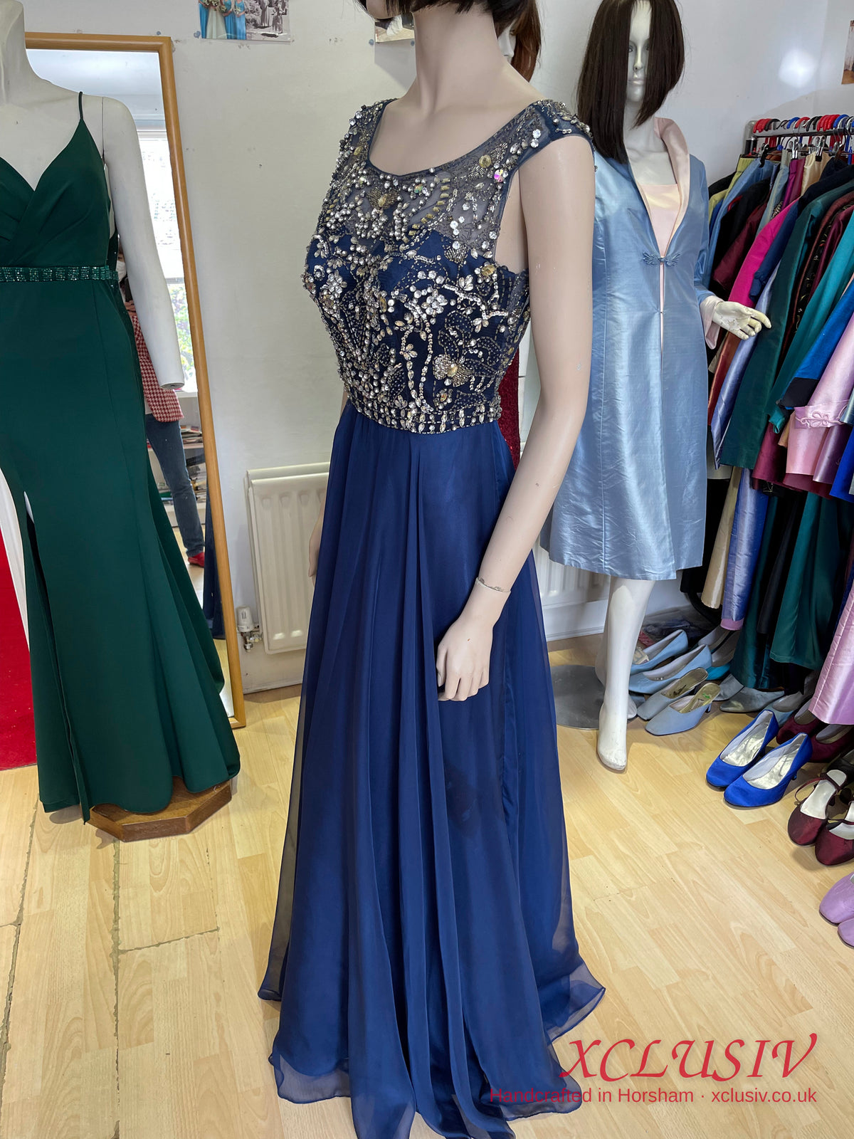 Navy Chiffon Beaded Illusion-Back Prom Dress – XCLUSIV Horsham (view 3)