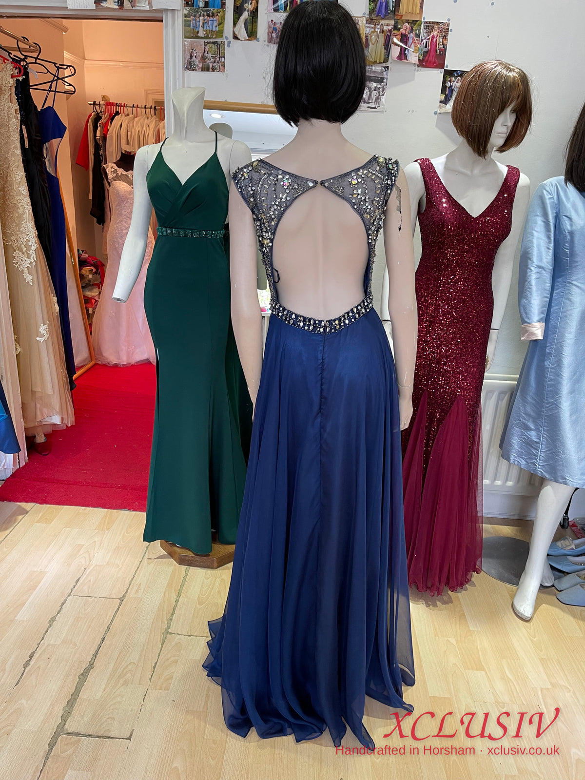 Navy Chiffon Beaded Illusion-Back Prom Dress – XCLUSIV Horsham (view 6)