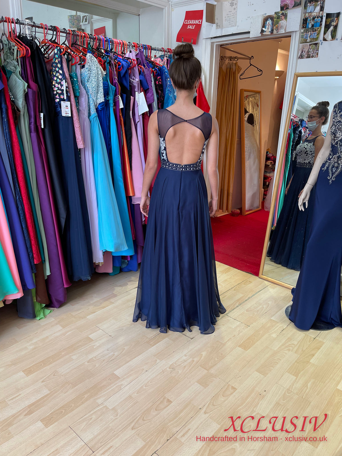 Navy Chiffon Beaded Illusion-Back Prom Dress – XCLUSIV Horsham (view 8)