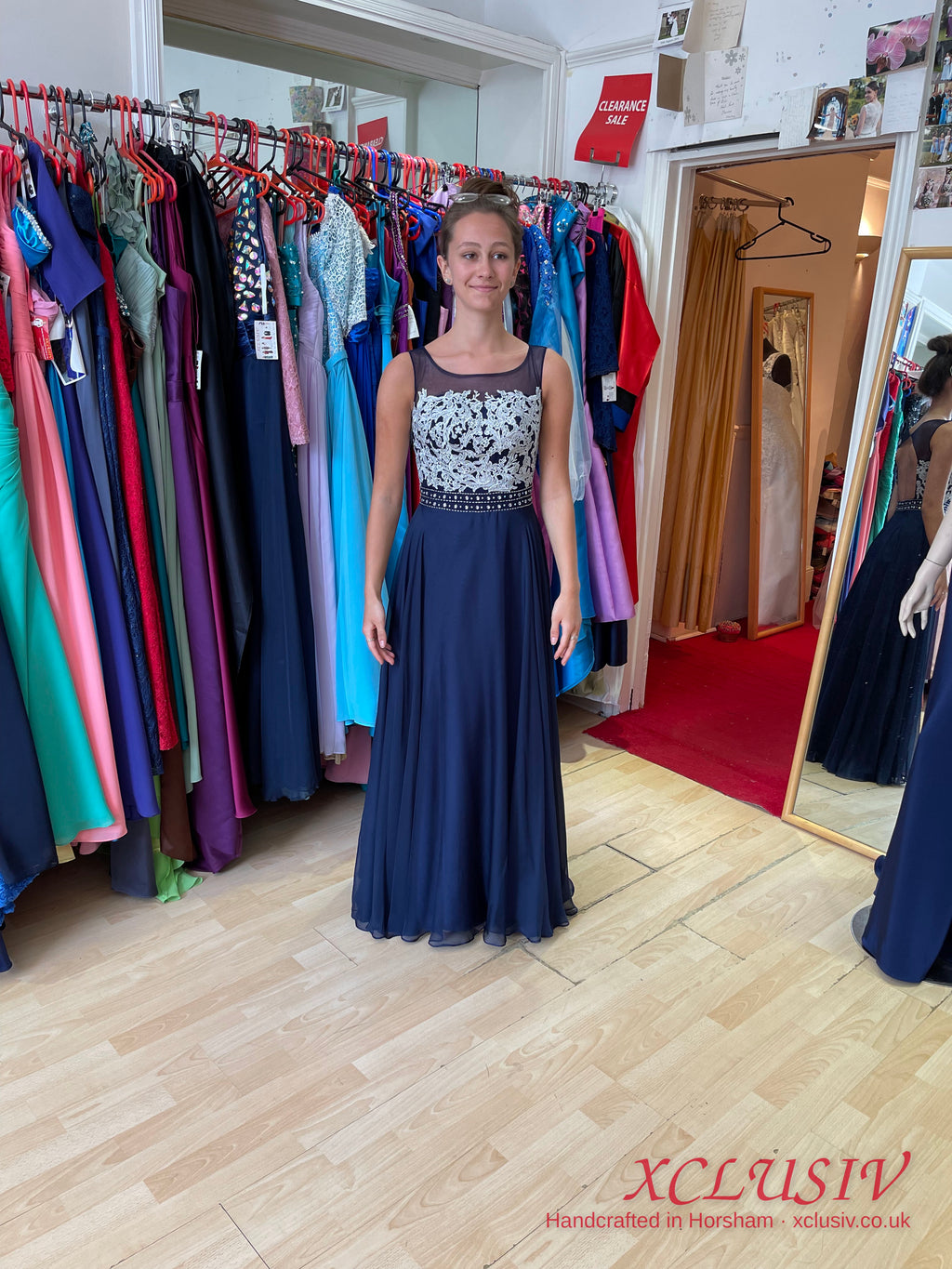Navy Chiffon Beaded Illusion-Back Prom Dress – XCLUSIV Horsham (view 9)