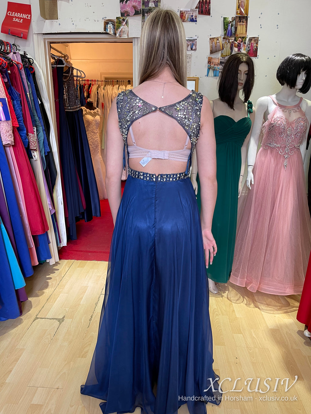 Navy Chiffon Beaded Illusion-Back Prom Dress – XCLUSIV Horsham (view 11)