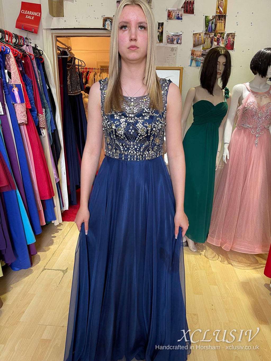 Navy Chiffon Beaded Illusion-Back Prom Dress – XCLUSIV Horsham (view 12)