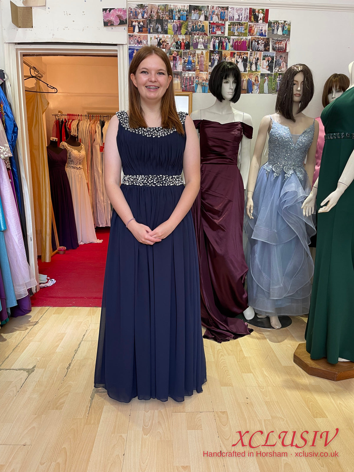 Navy Chiffon Bridesmaid Dress with Beaded Neckline & Waist – XCLUSIV Horsham